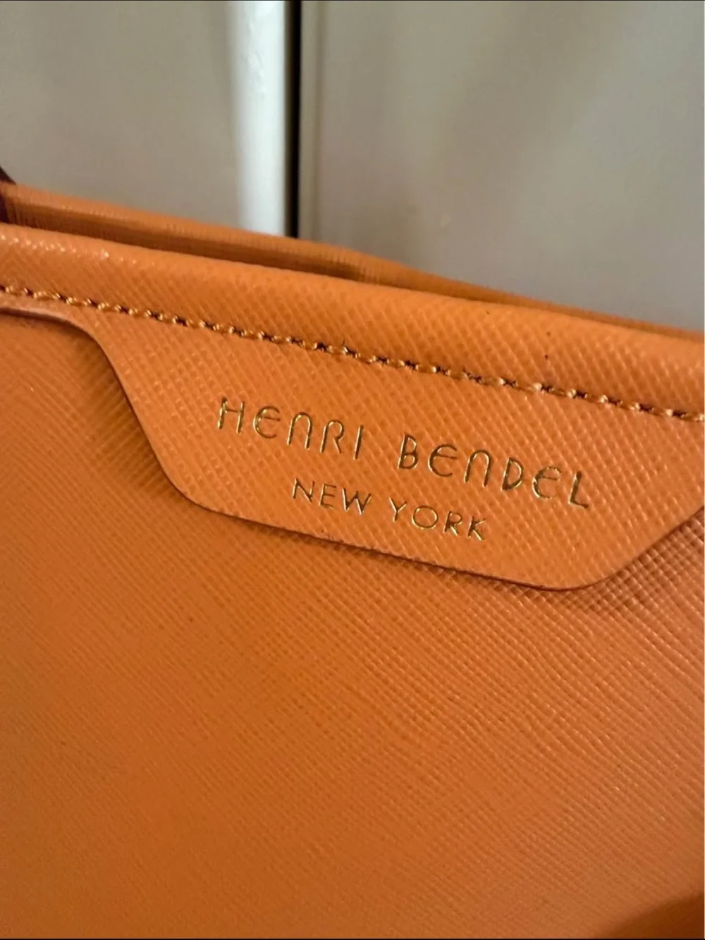 henri bendel Orange Leather Shoulder Tote with Logo Charm